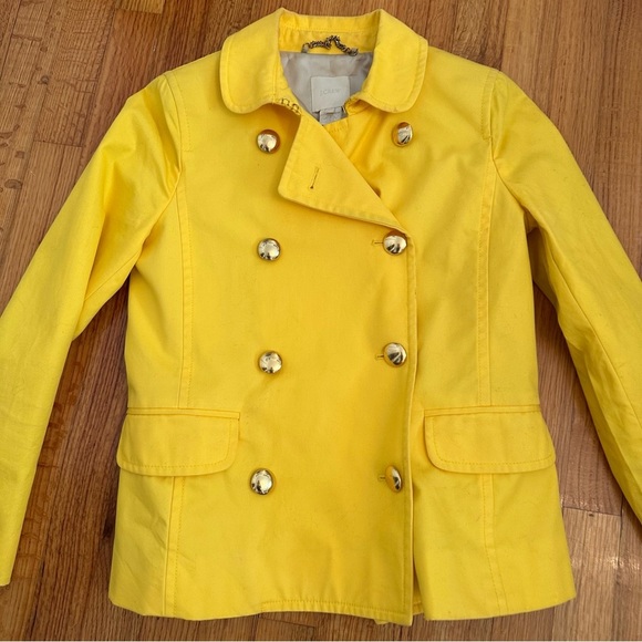 J Crew Womens sz 2 bright Yellow Trudy Peacoat Blazer Double breasted Coat - Picture 1 of 13